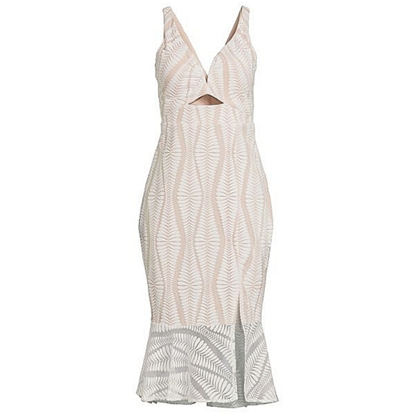 GUESS Women's Embroidered Lace Mesh Sleeveless Sheath Dress White Nude Size 12 - Picture 1 of 13